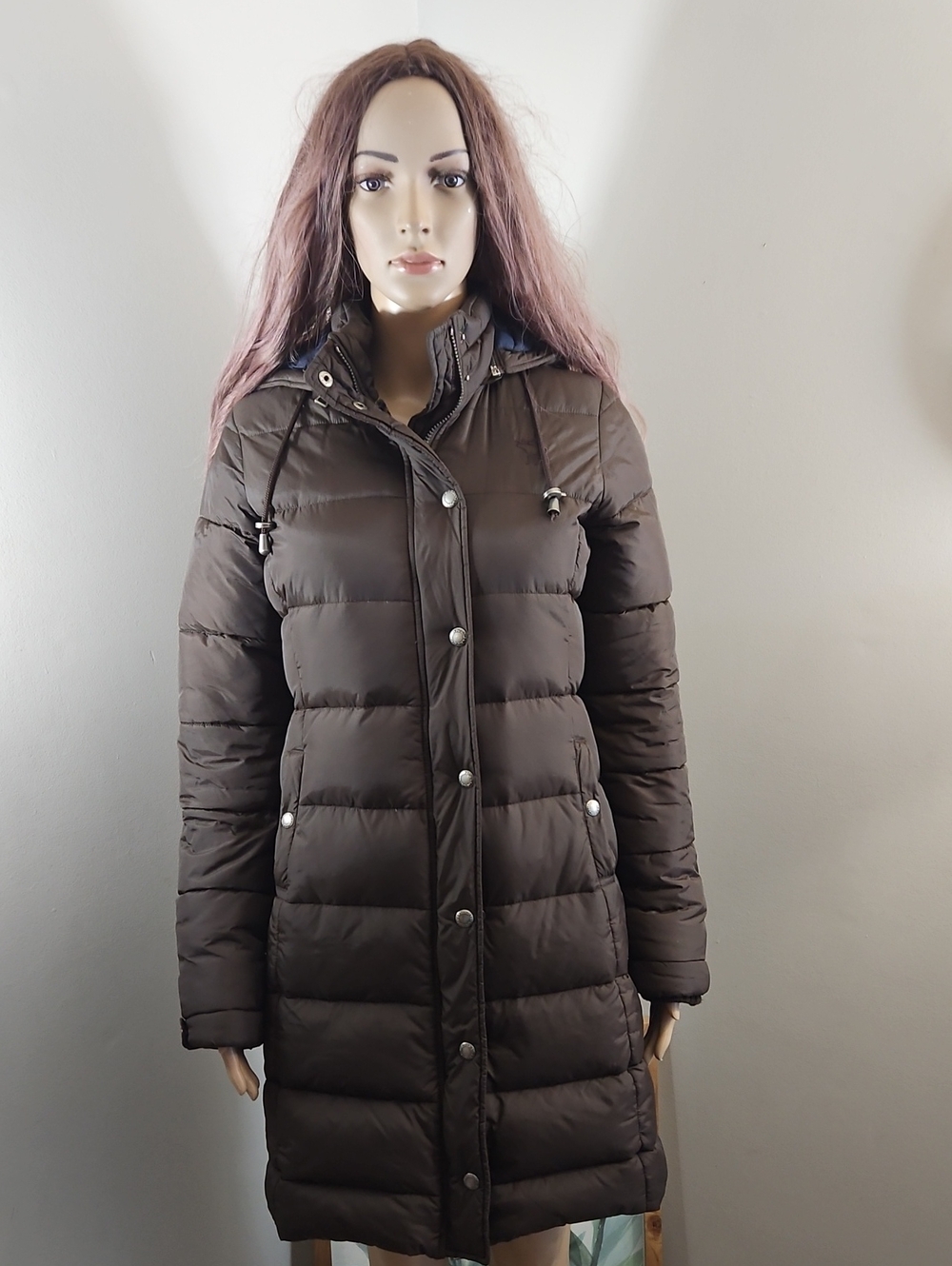 Abercrombie & Fitch Down Feather Filled Long Puffer Coat Chocolate Brown SMALL